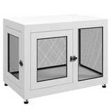 PawHut Dog Kennel End Table with Two Doors & Soft Cushion – Indoor Crate for Large Dogs, White
