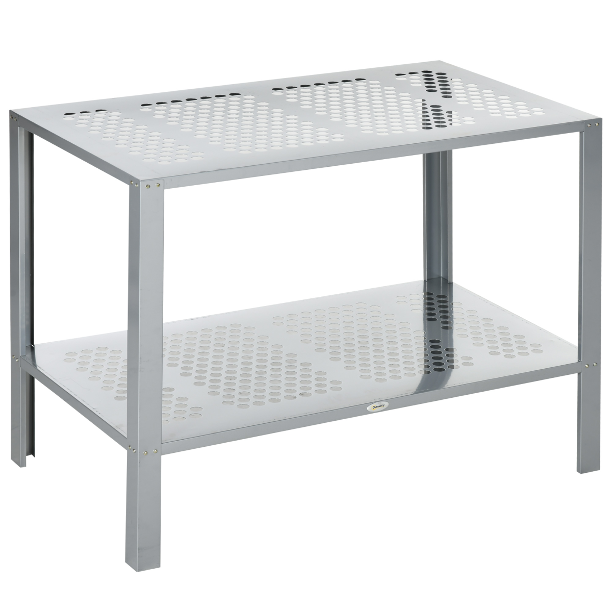 Outsunny 2-Tier Plant Stand with Cut-Out Shelves – Galvanised Steel Display Rack for Patio & Balcony