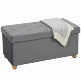 HOMCOM Velvet Upholstered Foldable Storage Ottoman Bench with Wood Legs, 67L – Footrest for Living Room, Grey