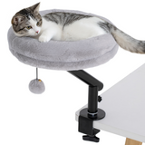 PawHut Cat Bed for Desk with 360° Rotation, Adjustable Clamp-On Cat Hammock Nest & Teaser Ball, Grey