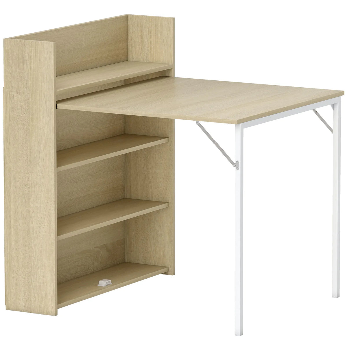 HOMCOM Folding Kitchen Table with Drop-Leaf and 3 Shelves – Space-Saving Dining Table, Oak Effect