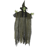 Outsunny Voice Activated Halloween Animatronic Hanging Witch – 170 cm Life-Size Decoration, Green