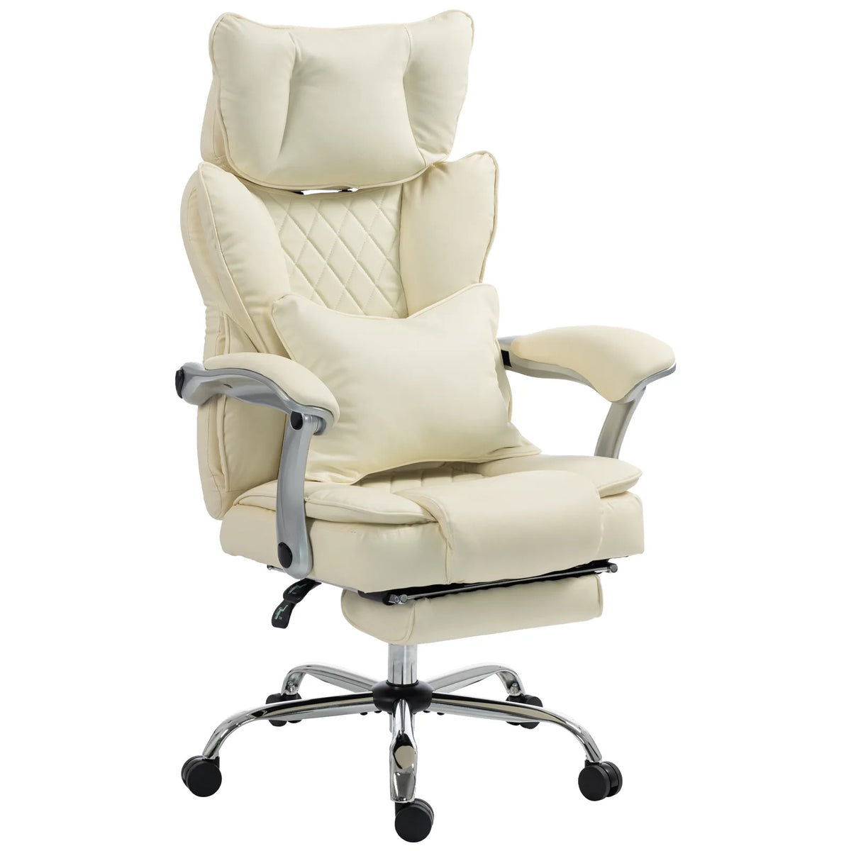 HOMCOM Executive Big and Tall Office Chair, 180kg Capacity, Reclining PU Leather with Footrest, Beige