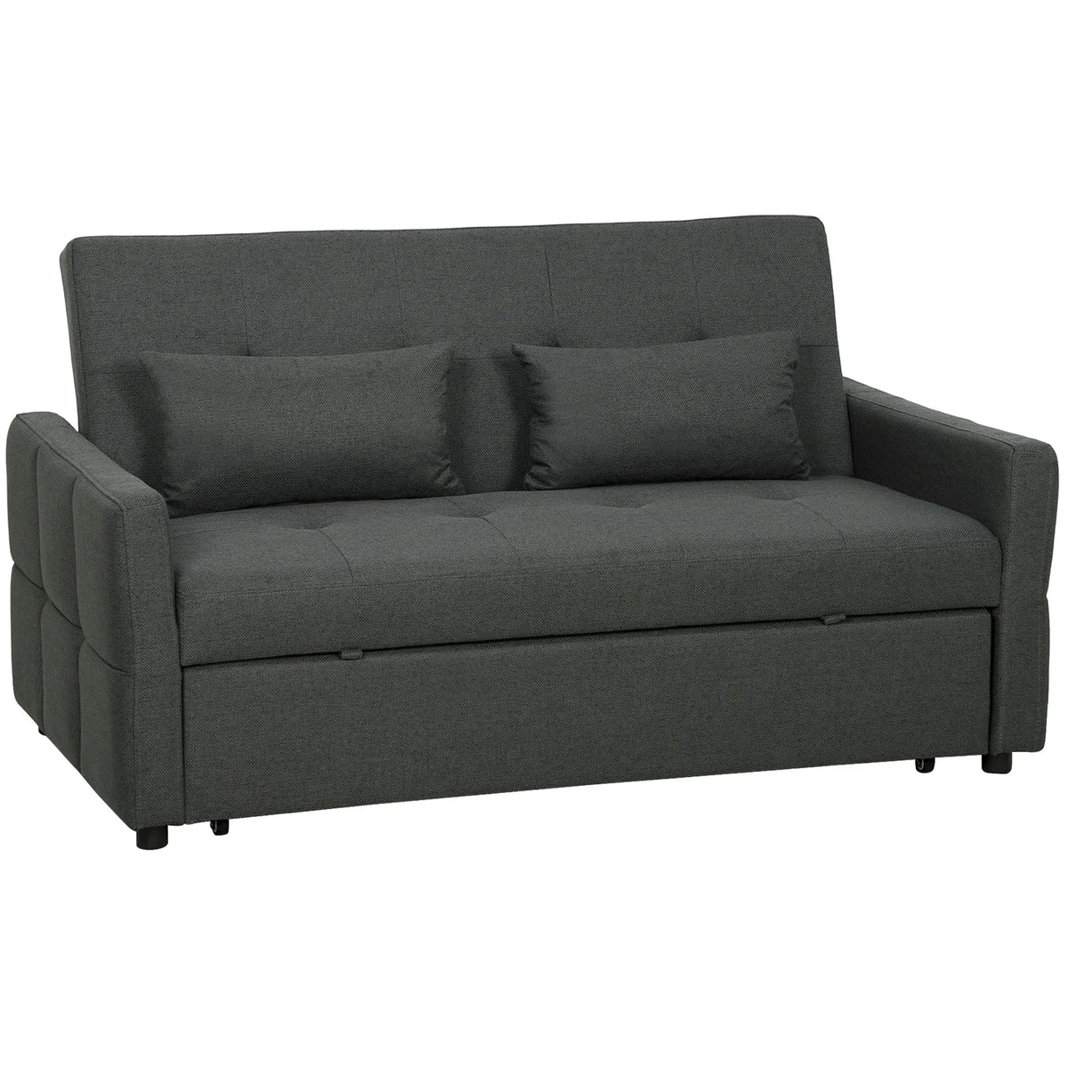 HOMCOM Three-Way Two-Seater Sofa Bed with Click-Clack Reclining Back – Pull-Out Guest Bed, Charcoal Grey