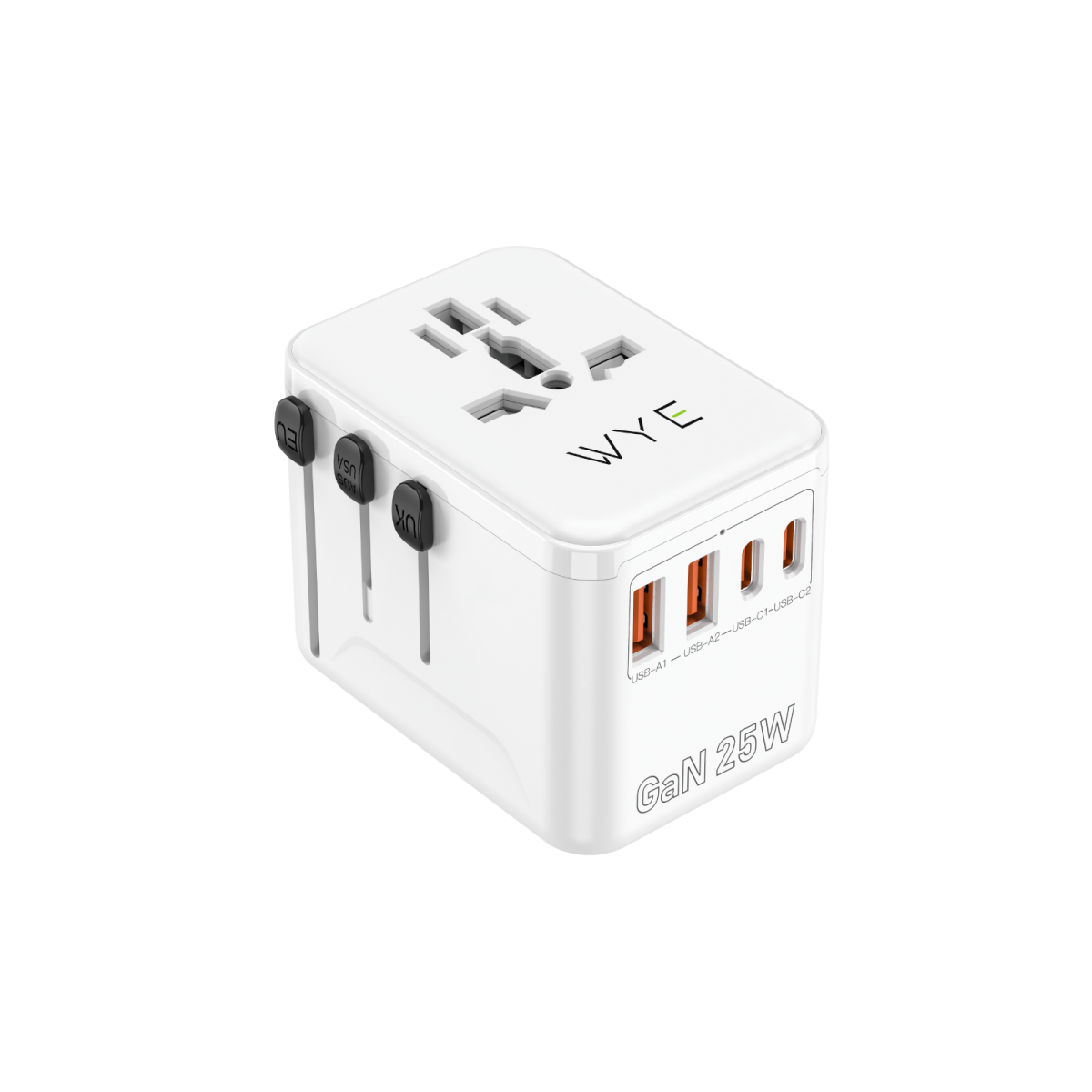 Wyeflux Universal Travel Adaptor 25W with USB-C and USB-A Ports – Worldwide Fast Charging, White