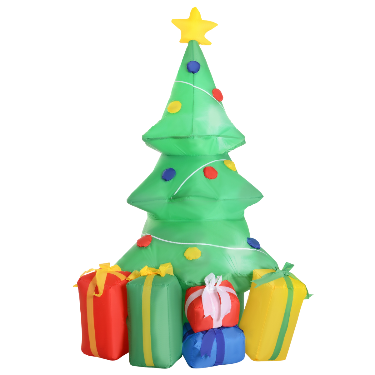HOMCOM 5ft Inflatable Christmas Tree with Ornaments and Presents, LED Lit – Air Blown Outdoor Lawn Decoration