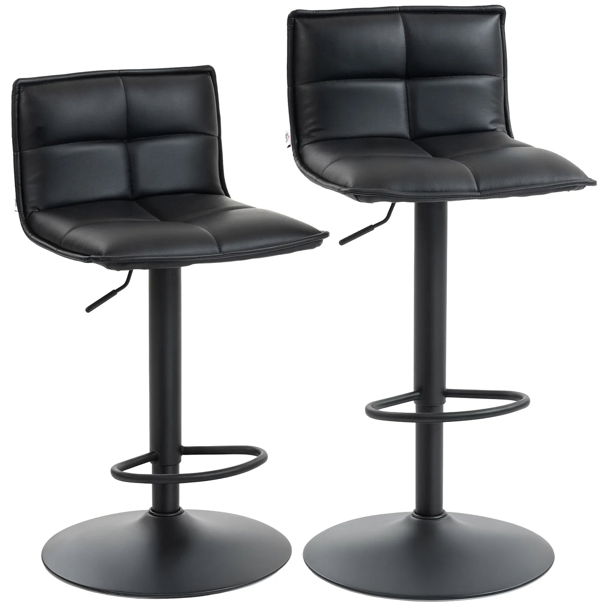 HOMCOM Set of 2 Faux Leather Swivel Bar Stools with Adjustable Height – Kitchen Island Breakfast Stools, Black
