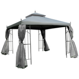 Outsunny 3 x 3m Double-Top Garden Gazebo with Four Curtains & Insect Netting – Steel Frame Party Shelter, Grey