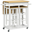 HOMCOM bamboo breakfast cart with two stools