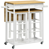 HOMCOM bamboo breakfast cart with two stools