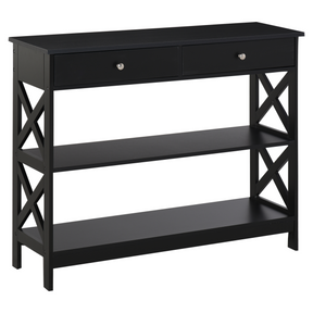 Black console table with drawers