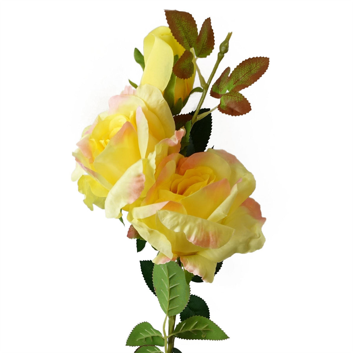 80cm Artificial Yellow Rose Stem – 3 flowers