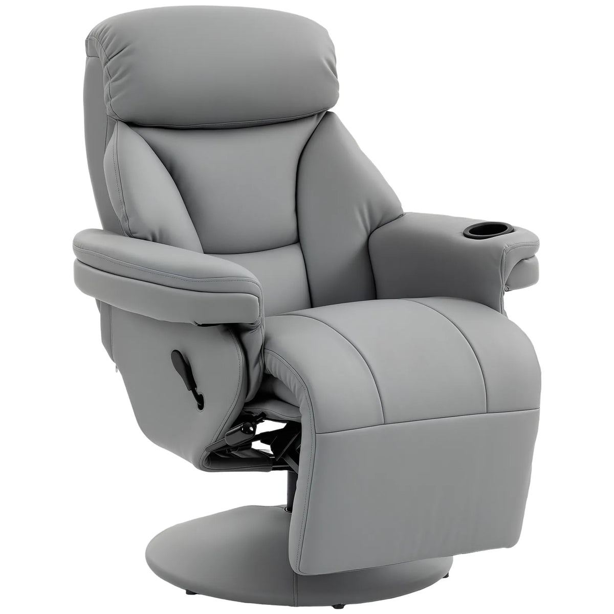 HOMCOM Manual Reclining Armchair with Footrest, Adjustable Backrest and 360° Swivel – Living Room Recliner, Grey
