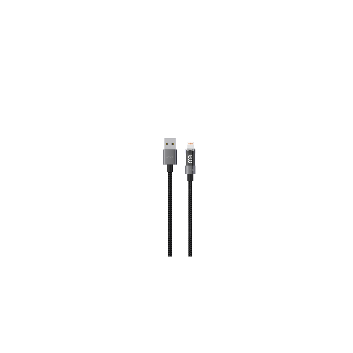 Wyeflow USB-A to 8-Pin 12W Charging & Data Cable with LED Display – CarPlay Compatible, 1m, Black