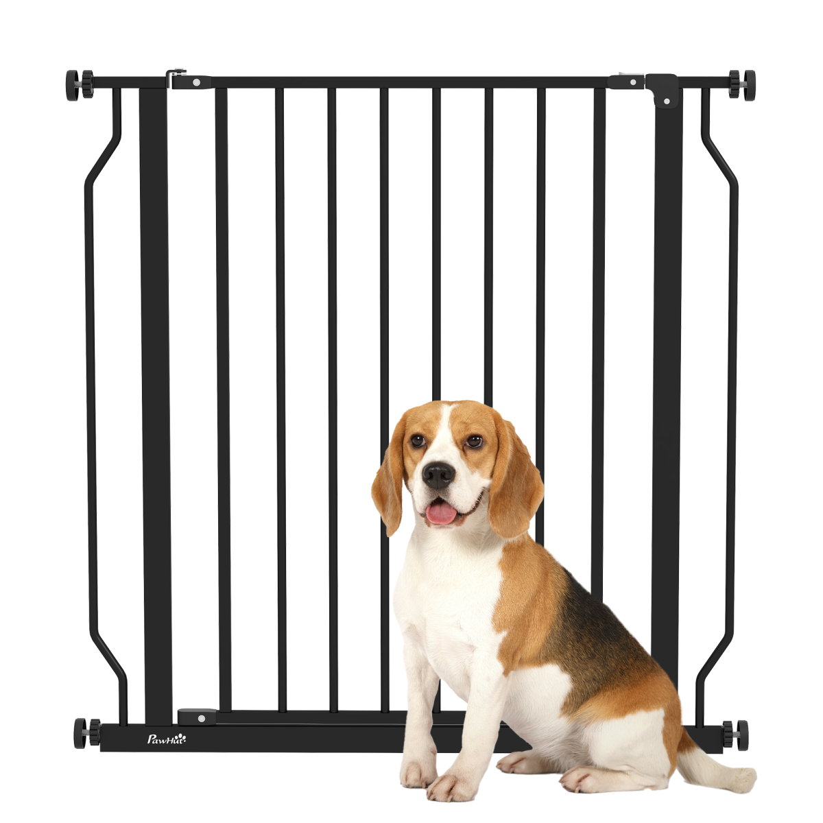 PawHut Wide Pressure-Fit Dog Stair Gate with Door, 75–85cm Adjustable Width, Black