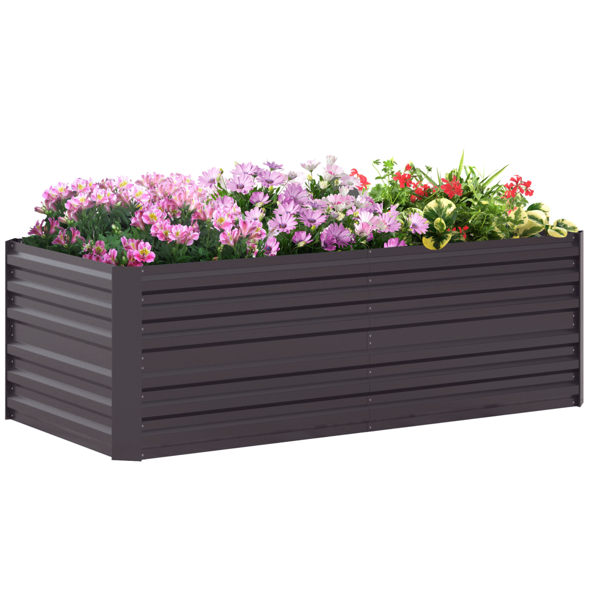 Outsunny Galvanised Steel Raised Garden Bed with Reinforced Rods – 180 x 90 cm Planter, Dark Grey