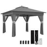 Outsunny 3x3m Pop Up Gazebo with Solar LED Lights, Remote & Mesh Curtains – Garden Shelter, Grey