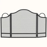 HOMCOM Floral 3-Panel Folding Fireplace Screen – Heat-Resistant Metal Spark Guard for Hearth Protection, Black