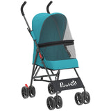 PawHut Foldable Dog Stroller for Miniature Breeds with Brakes & Mesh Windows – Cat and Dog Pram, Dark Green