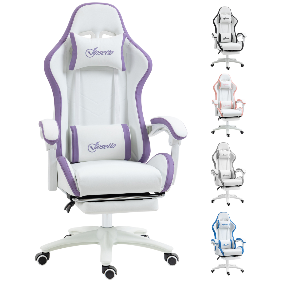 White and purple racing gaming chair