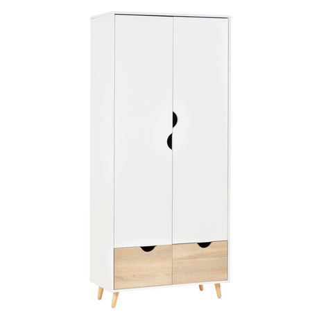 White and oak 2-drawer wardrobe