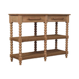 Artisan Furniture Solid Wood Savoy Bobbin Console Table with Jute Shelves & 2 Drawers – Hallway, Beige