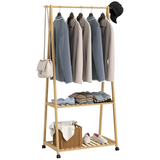 HOMCOM Bamboo Clothes Rail Rack with 2 Storage Shelves and Wheels – Compact Wardrobe, Natural Wood Effect