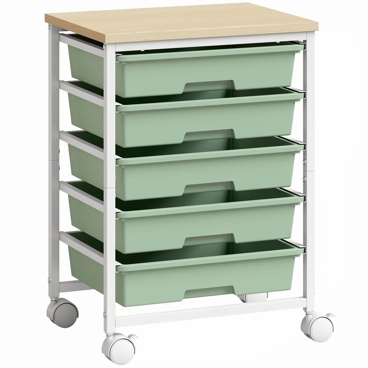 HOMCOM 6-Tier Storage Trolley on Wheels with 5 Pull-Out Drawers – Metal Kitchen Rolling Cart, Green