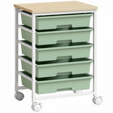 HOMCOM 6-Tier Storage Trolley on Wheels with 5 Pull-Out Drawers – Metal Kitchen Rolling Cart, Green