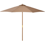 Outsunny 3m Wooden Garden Parasol with Bamboo Ribs & Pull-Rope Pulley – Tilting Sun Shade Umbrella, Khaki