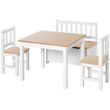HOMCOM 4-Piece Kids Wooden Table & Chair Set with Storage Bench – Play Furniture for Ages 3+