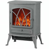 HOMCOM Vintage Electric Fireplace Stove, 1000W/2000W Freestanding with LED Flame and Thermostat – Grey