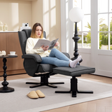 Swivel Recliner Chair with Footstool, 135° Manual Recline & Padded Headrest – Linen-Feel Armchair, Charcoal Grey