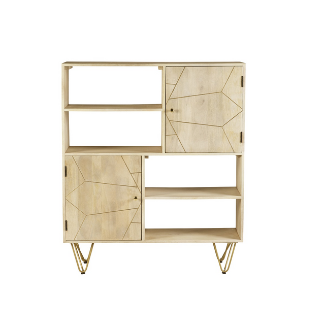 Solid wood display cabinet with light gold inlay
