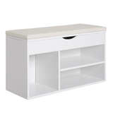 HOMCOM Wooden Shoe Cabinet Bench with Hidden Storage & Padded Seat, White