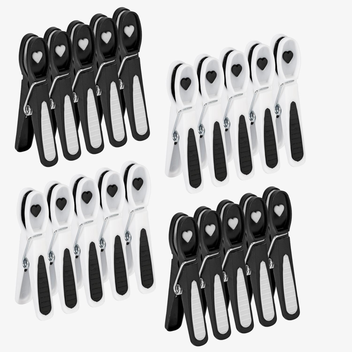VINSANI 20 Pack Plastic Clothes Pegs – UV-Resistant Black & White Washing Pegs with Stainless Steel Spring