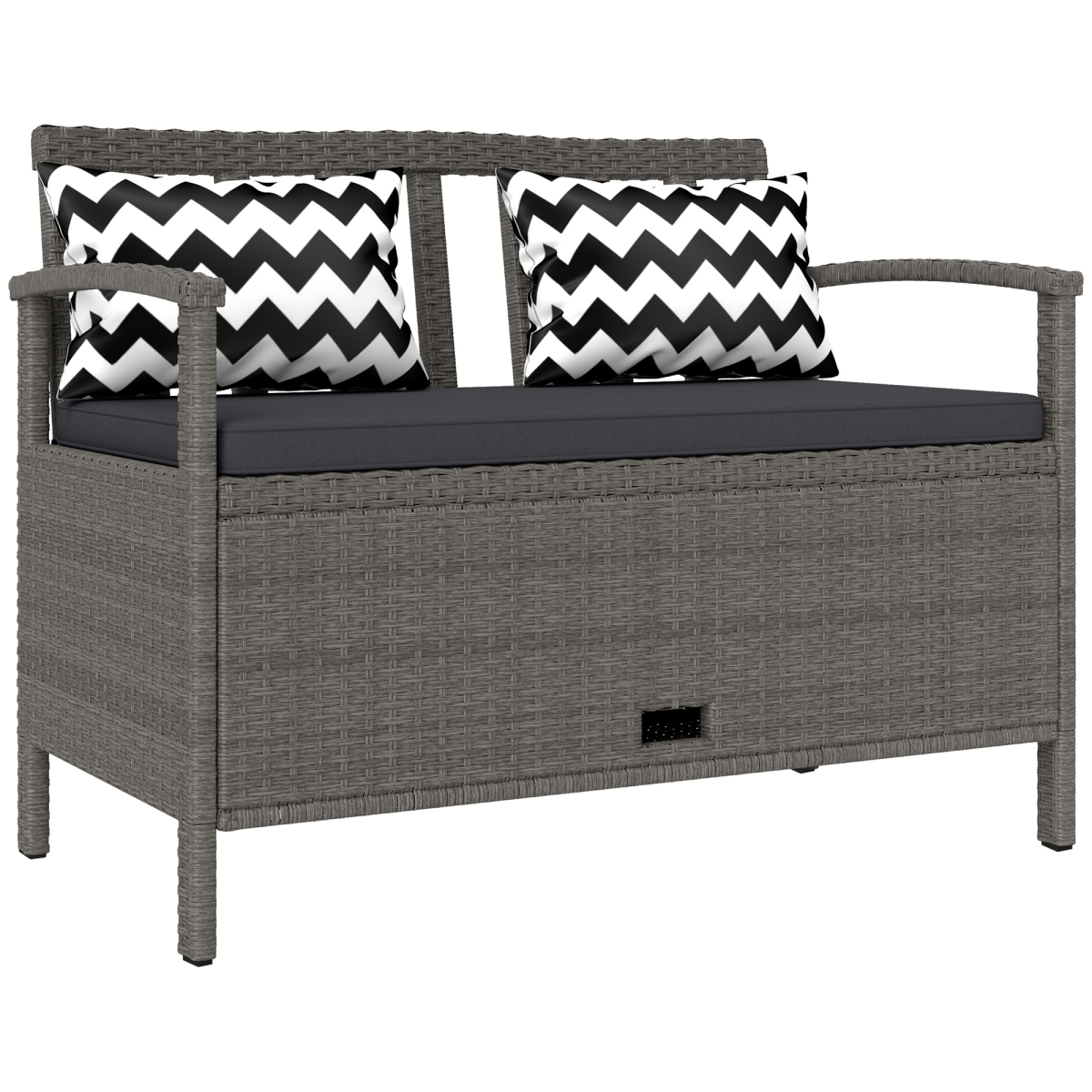 Outsunny 160L Rattan Garden Storage Bench with Cushioned Seat & Pillow Back – 2-in-1 Outdoor Seating, Grey