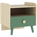 AIYAPLAY Kids Bedside Table with Drawer and Open Storage Shelf – Wooden Nightstand for Children's Bedroom, Green