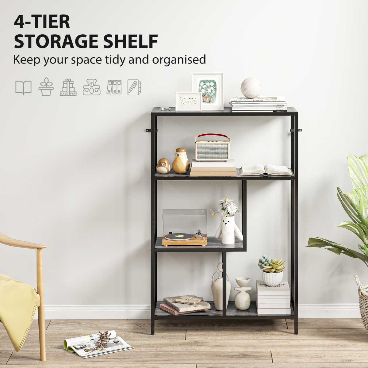 4-tier open bookcase display shelf