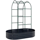 Outsunny Galvanised Metal Raised Garden Bed with Arched Trellis – 5 x 3 x 6ft, 425L, Open Bottom, Dark Grey