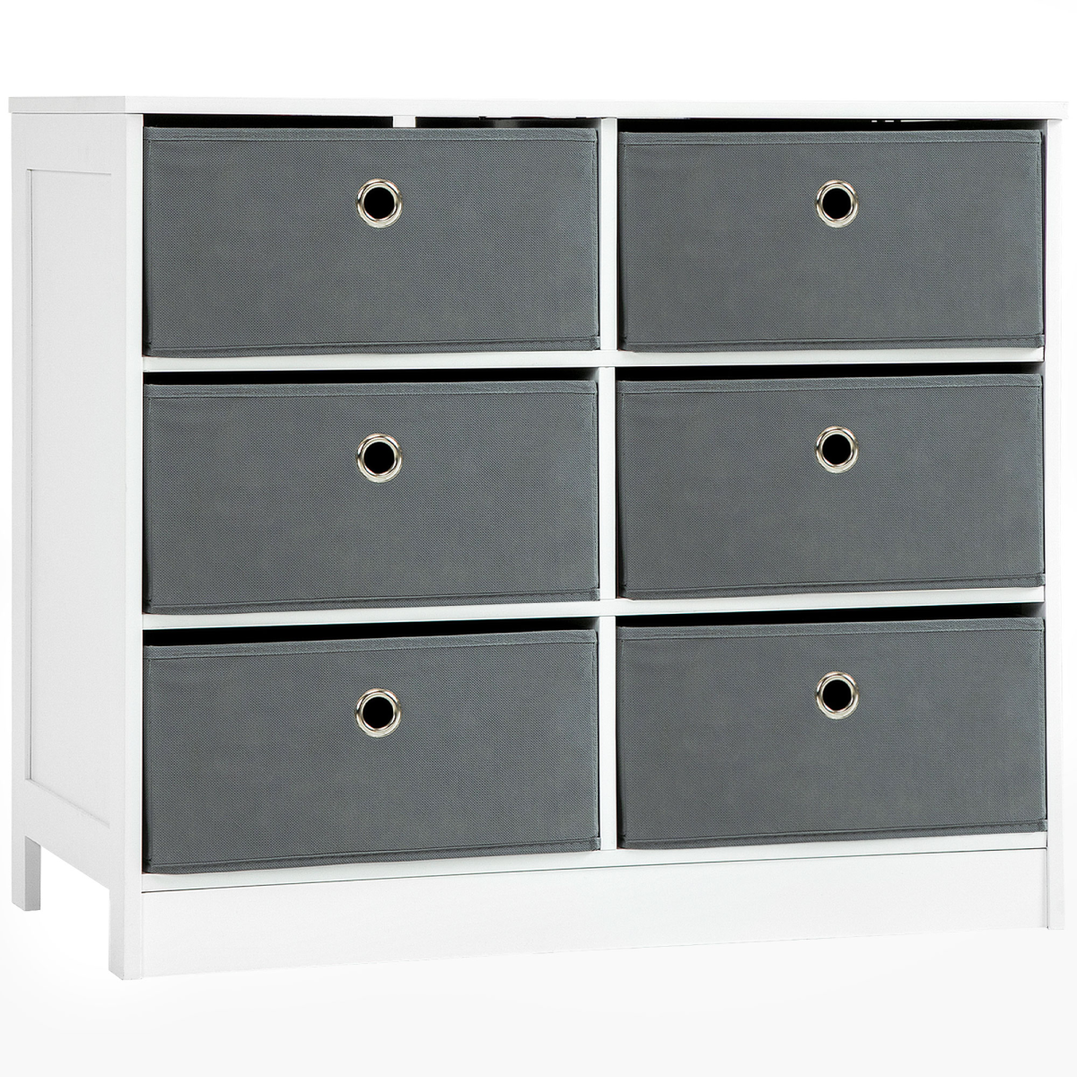 HOMCOM Chest of 6 Fabric Drawers – Bedroom, Office and Hallway Storage Cabinet, White and Grey