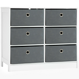 HOMCOM Chest of 6 Fabric Drawers – Bedroom, Office and Hallway Storage Cabinet, White and Grey