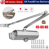 Heavy Duty Hydraulic Overhead Door Closer for 45–65 kg Doors, Adjustable Soft Close, Silver