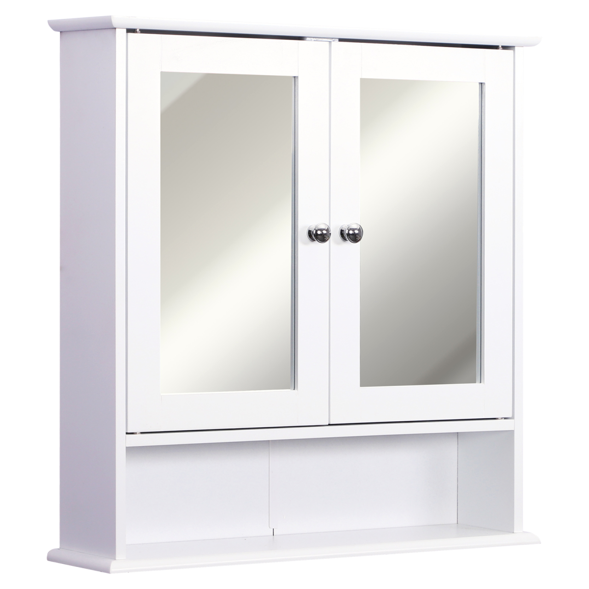 kleankin Wall-Mounted Bathroom Mirror Cabinet with 2 Mirrored Doors and Adjustable Shelf – White MDF