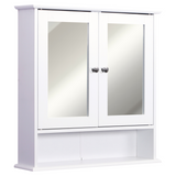 kleankin Wall-Mounted Bathroom Mirror Cabinet with 2 Mirrored Doors and Adjustable Shelf – White MDF