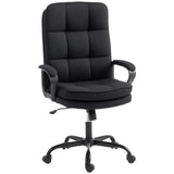 HOMCOM Double Padded Office Chair, Linen-Look Fabric, 60cm High Back, Height Adjustable and Rocking – Black