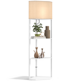 HOMCOM Corner Modern Floor Lamp with Shelves for Living Room, Bedroom, White