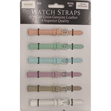 Sun Calf Leather Watch Straps, Mixed Pastel Colours, Silver Buckle – Card of 6