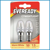 Eveready 7W Dimmable Nightlight Bulbs, Extra Warm White 2200K – C7 Clear Finish, Pack of 2