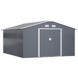Outsunny 13 x 11FT Galvanised Steel Garden Shed with Sliding Double Door, Ventilation & Floor Foundation, Grey